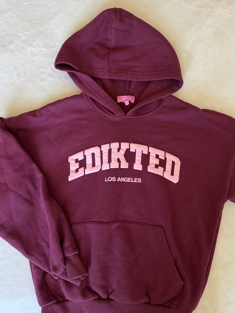 Edikted Burgundy LA Hoodie + Sweatpants Set with Logo